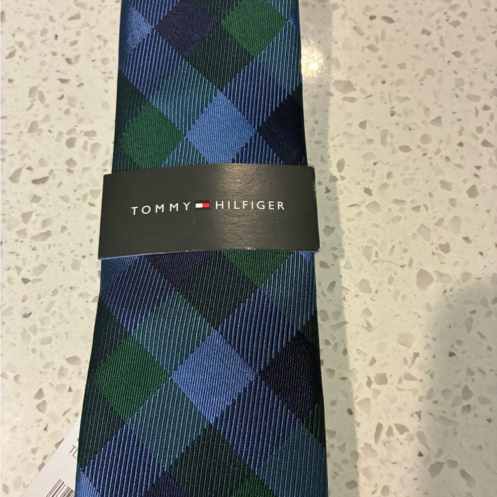Tommy Hilfiger Navy and Emerald Checkered Tie
